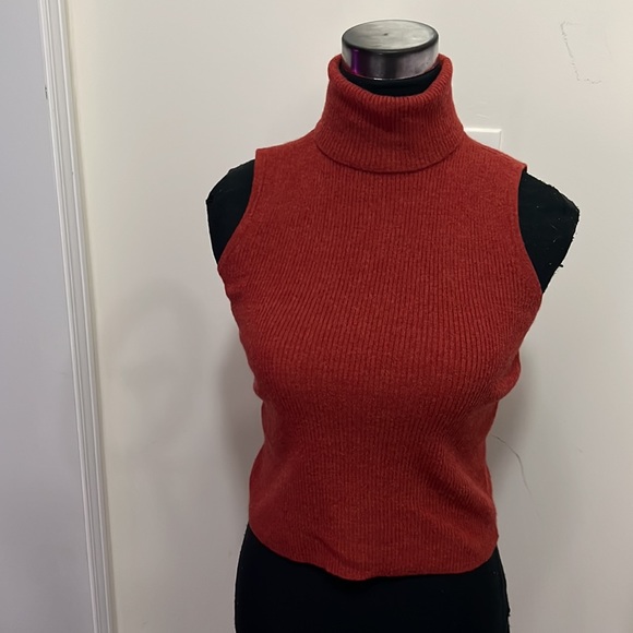 Sarah Spencer Marino Wool Turtleneck Cropped Top Size large - Picture 2 of 6